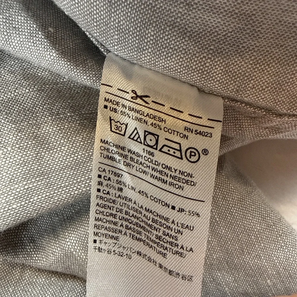 NWT! Banana Republic Shirt Mens XL Linen Slim Fit Gray Button Front Short Sleeve